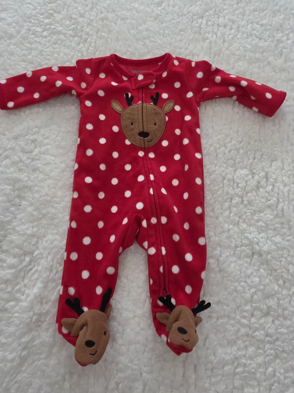 Carter's Red Polka Dot Reindeer Footed One-Piece